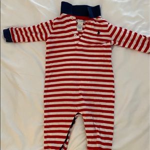 Polo one piece. Red, white, navy. Size 9m